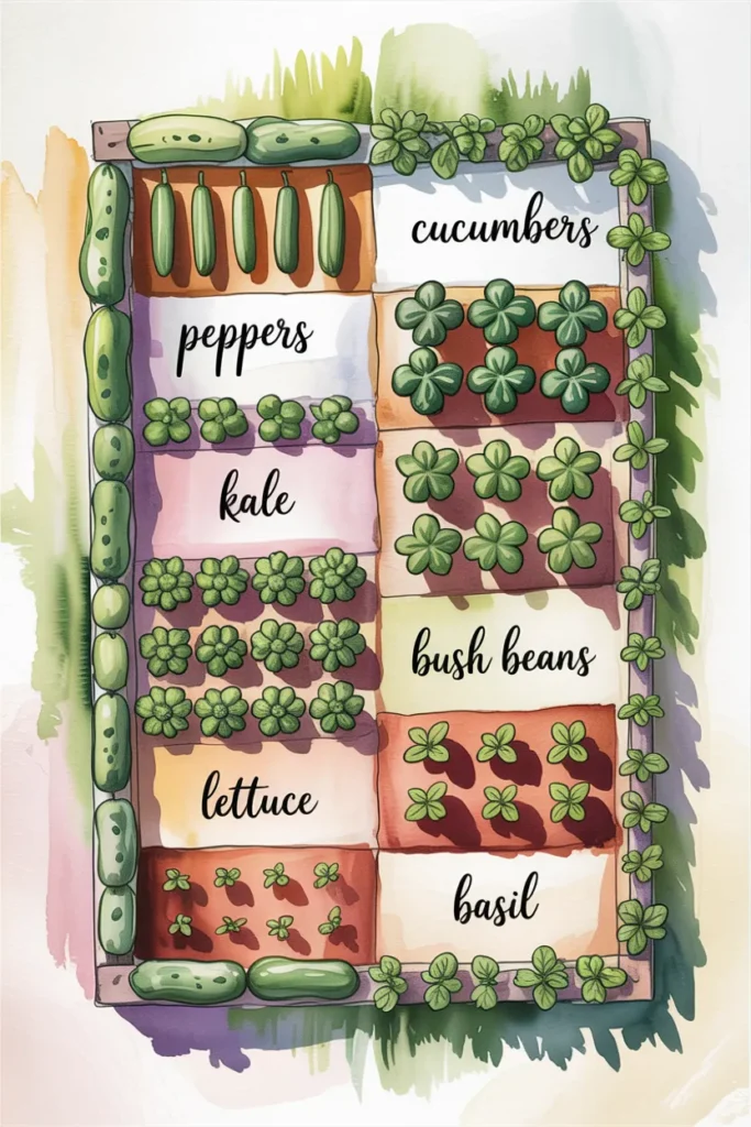 4x8 raised bed vegetable garden layout diagram for beginners