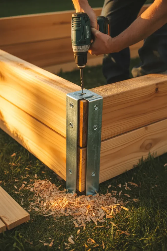 Building a cedar raised garden bed with galvanized corner brackets