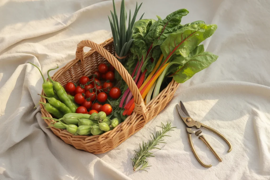 Harvest basket of the best vegetables for raised beds in summer