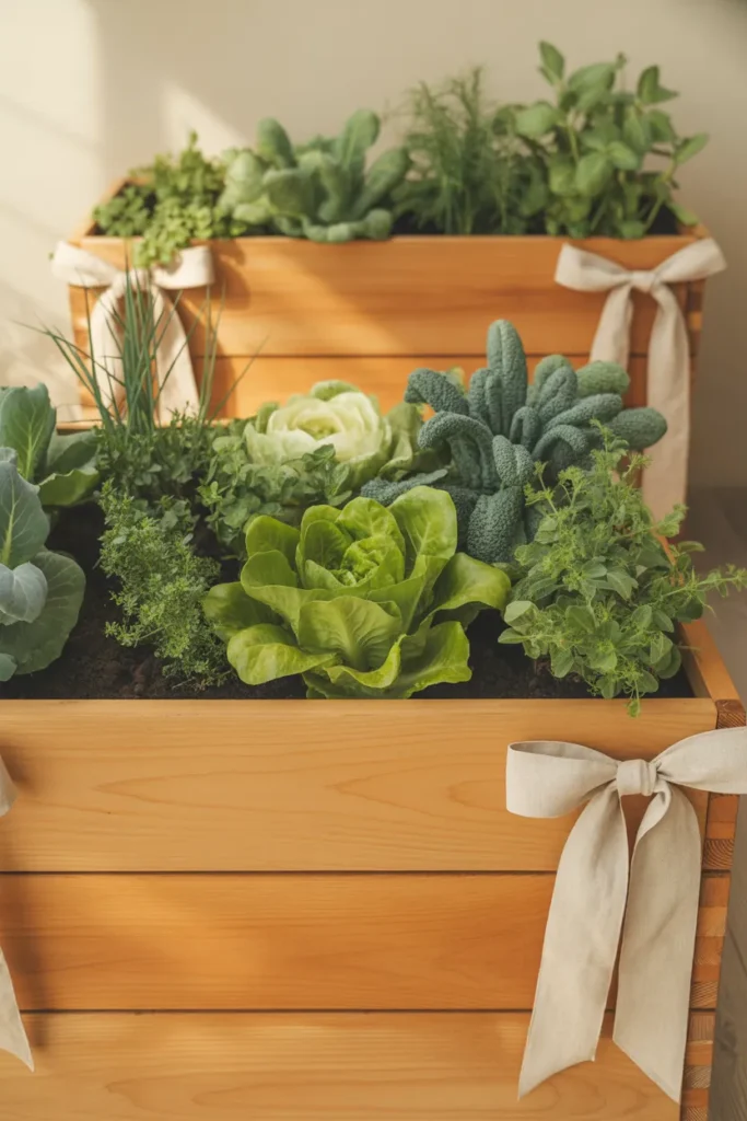 Pinterest hero image of an 18-inch deep cedar raised garden bed with vegetables