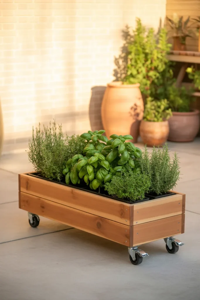 Rental friendly DIY raised garden bed on caster wheels for patio and balcony gardening.