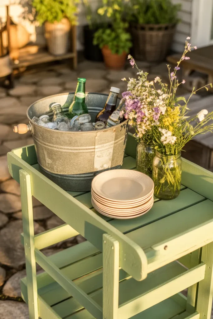 DIY beverage station bar cart for a backyard makeover on a budget DIY project
