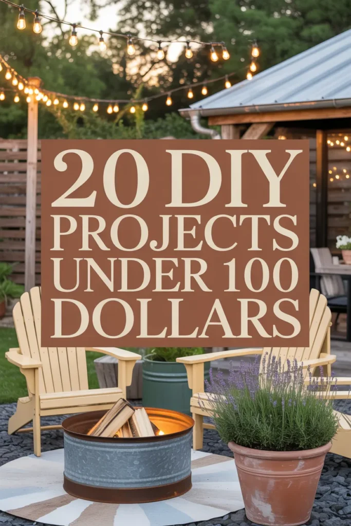 Pinterest pin for backyard makeover on a budget DIY 20 easy projects under 100 dollars