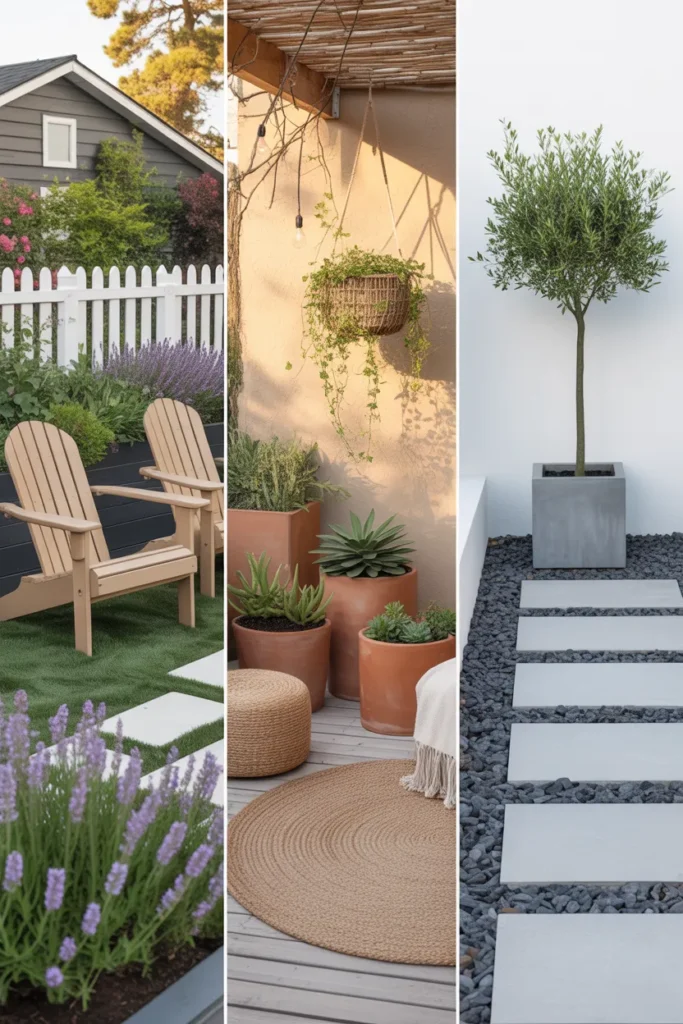 Three small backyard style comparisons modern farmhouse boho and japandi for compact landscaping