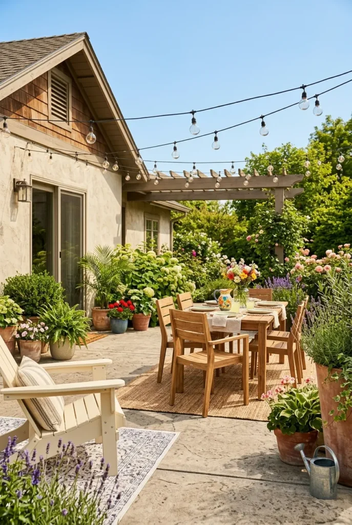 finished cozy concrete patio makeover ready for summer