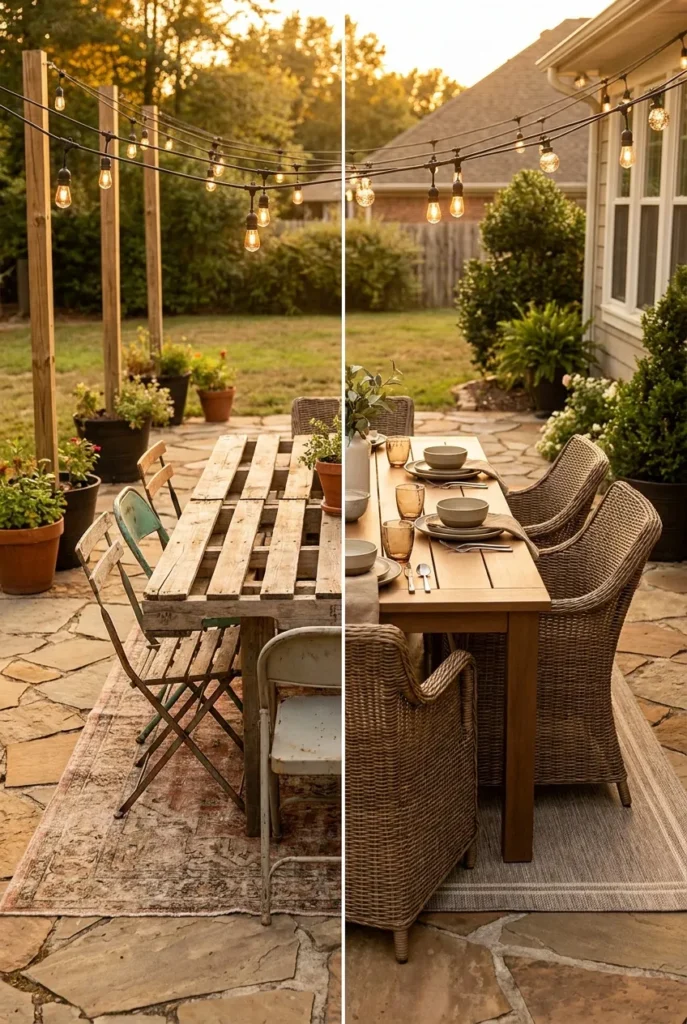 Outdoor dining table budget comparison DIY pallet versus splurge setup