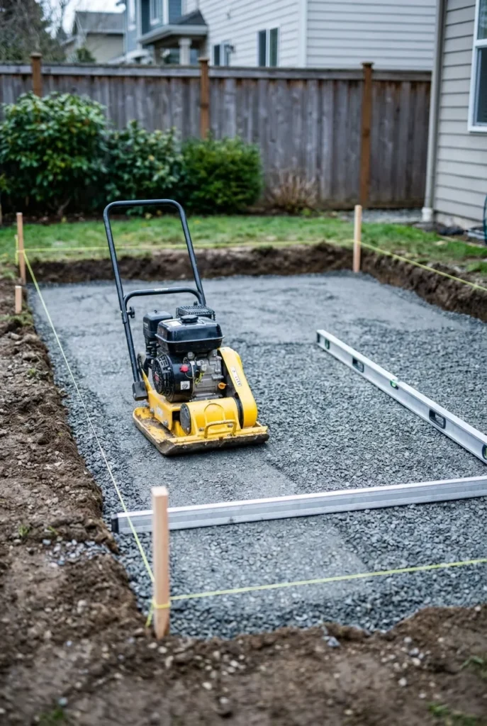 compacting gravel base for budget paver patio build