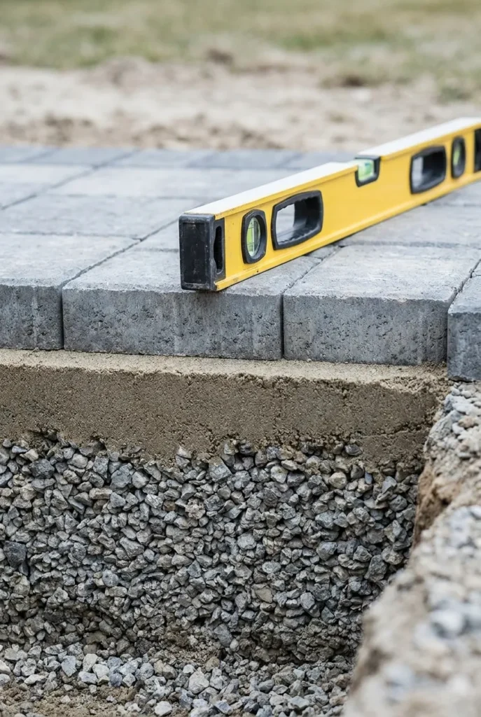 paver patio base layers gravel sand and slope for drainage