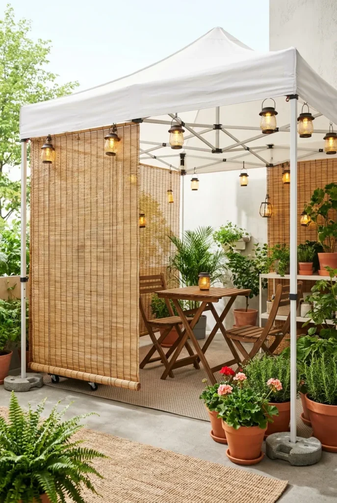 Renter-friendly covered patio ideas with a no-drill freestanding canopy