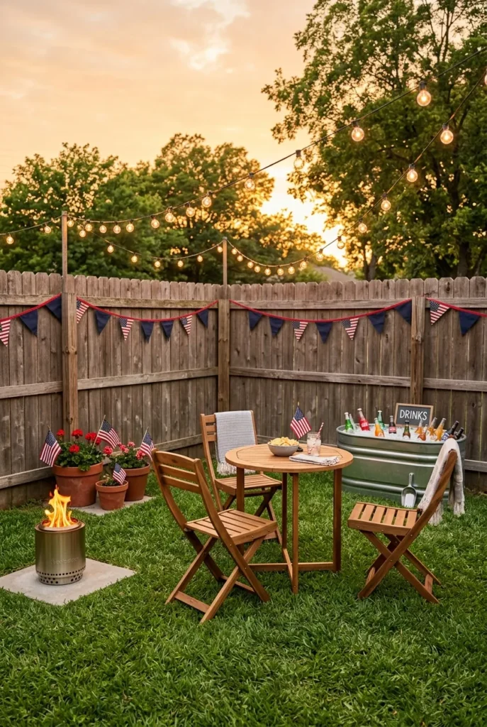 Small backyard 4th of July party setup on a budget for a renter friendly space