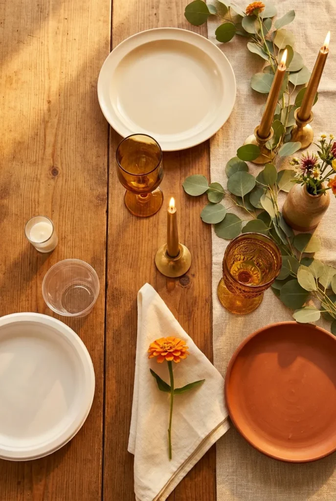 Summer backyard party budget tier comparison flatlay with three place settings.