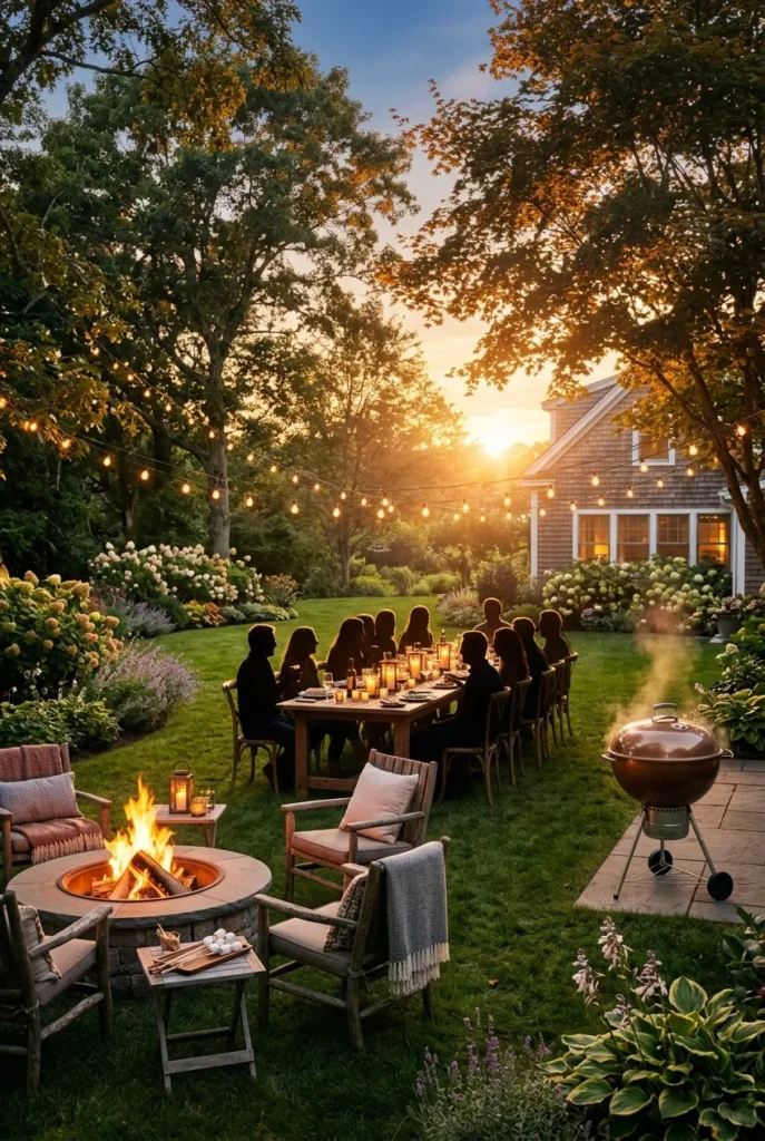 dreamy backyard cookout ideas finished setup glowing at golden hour