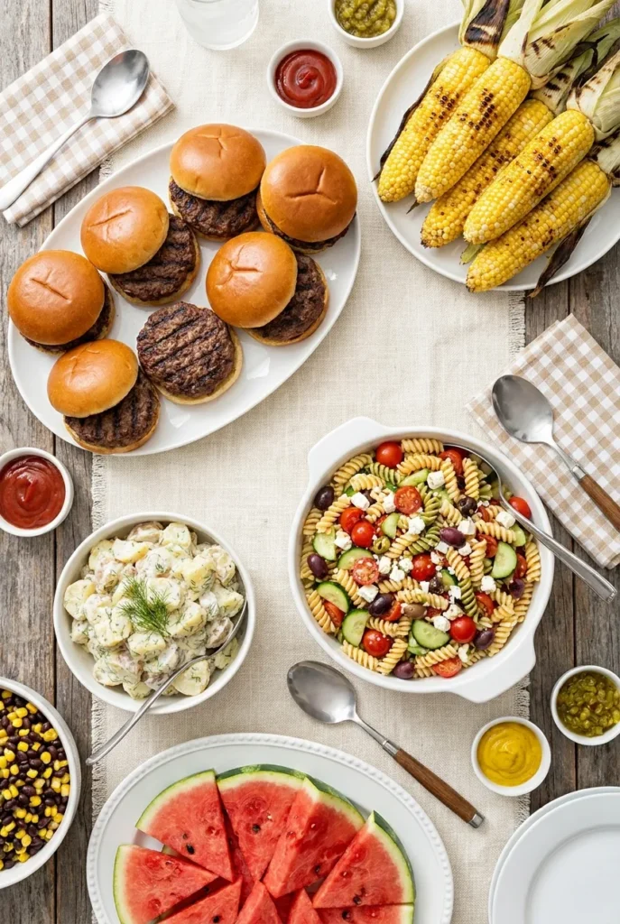 backyard cookout menu ideas with burgers, corn, and make-ahead sides