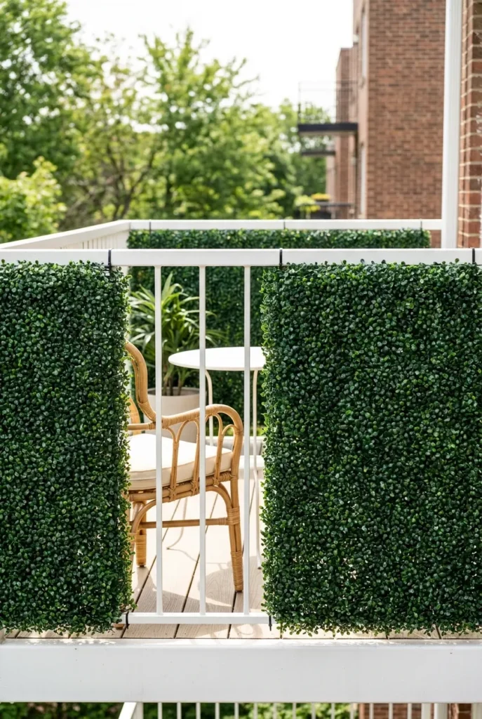 faux greenery wall panels zip tied apartment balcony privacy no drill year round