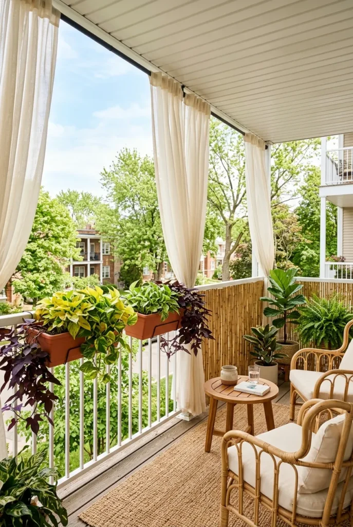balcony privacy ideas for renters no drilling curtains railing planters bamboo screen