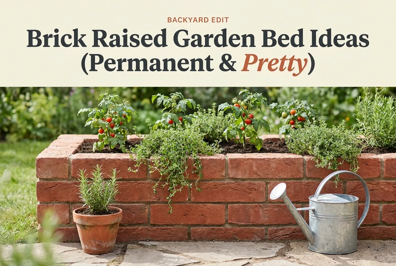 Brick raised garden bed with tomatoes and herbs, a pretty permanent raised bed idea for your backyard