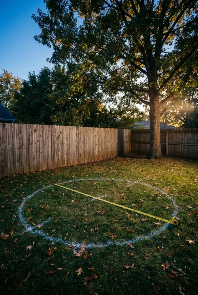 Measuring 10 ft setback from fence for corner fire pit placement