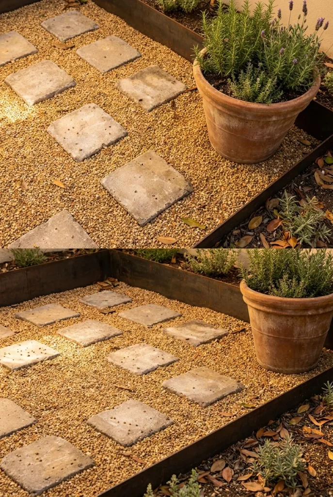 European backyard ideas pavers and pea gravel courtyard floor