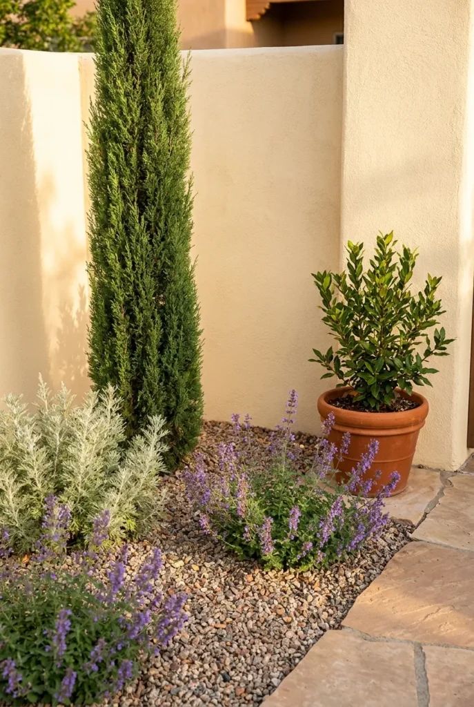 European backyard landscaping ideas with hardy cold-zone Mediterranean plants