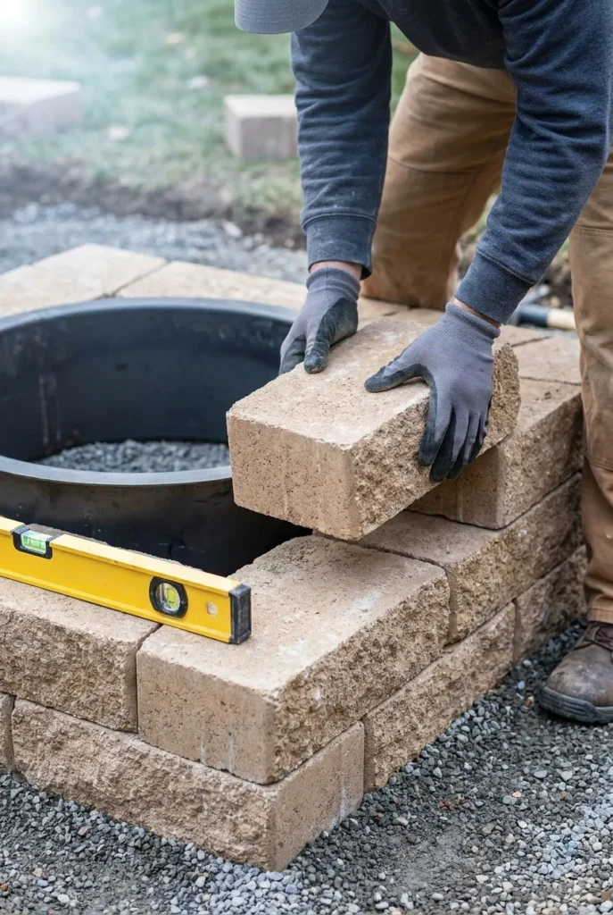 How to build a square fire pit cheaply with retaining wall blocks step by step