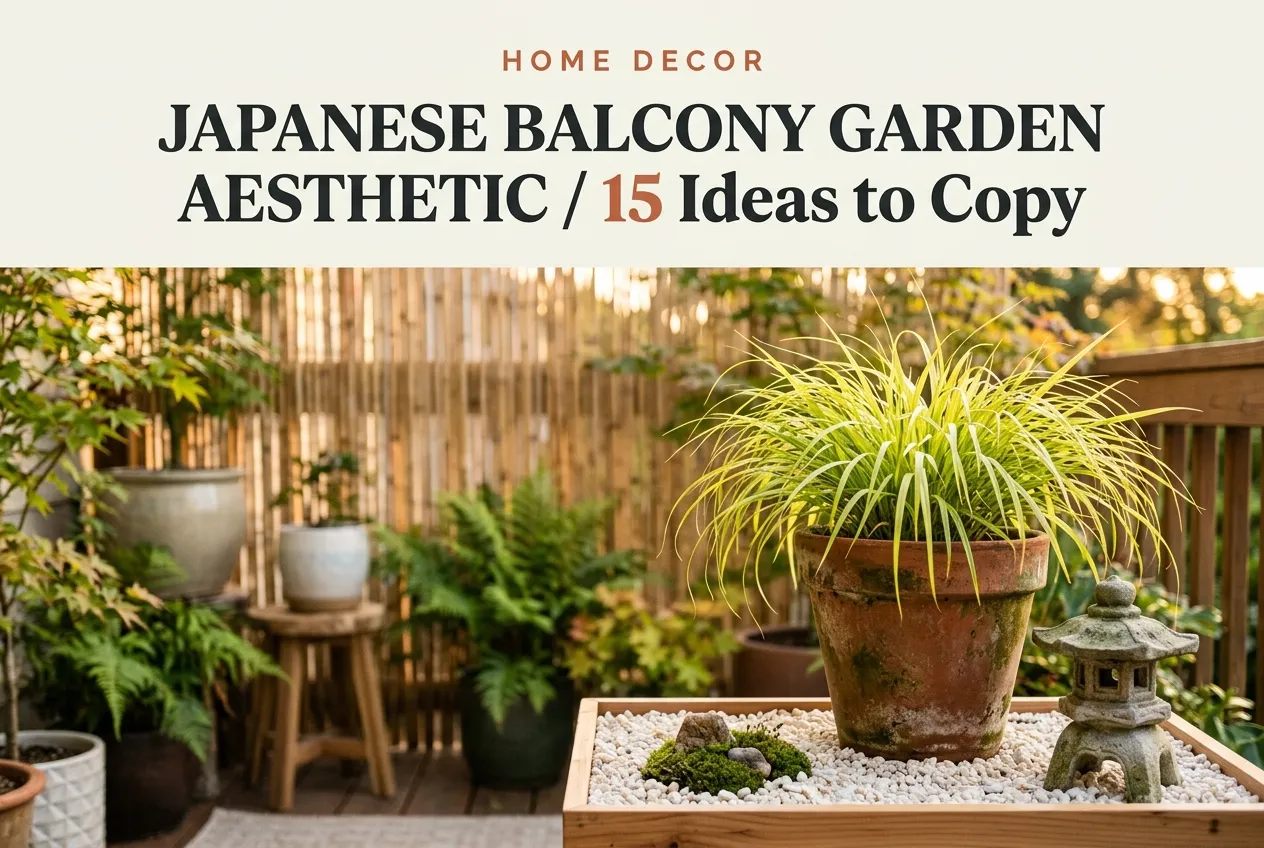 japanese balcony garden autumn aesthetic dwarf japanese maple solar lantern warm string lights and teak bistro set golden hour