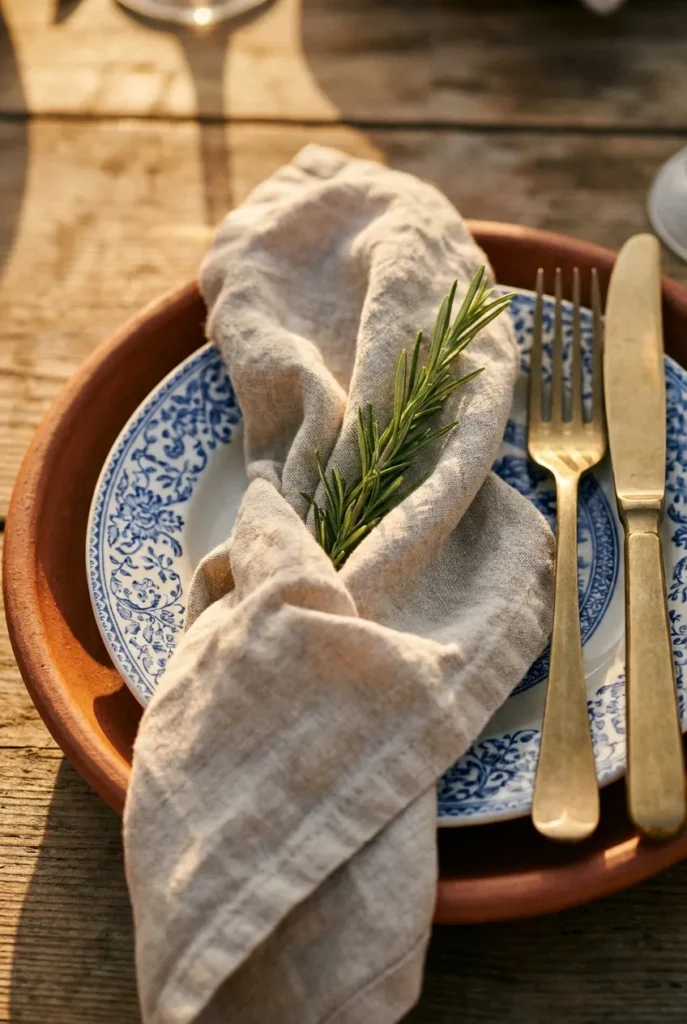 layered al fresco late summer table setting place setting
