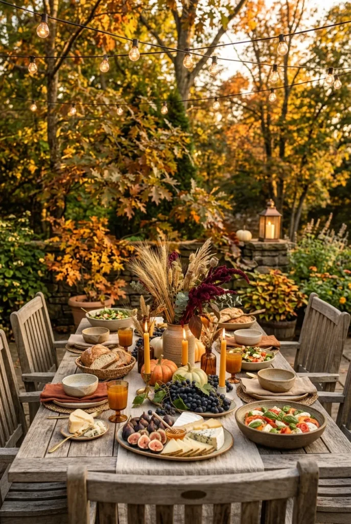 late summer tablescape set for a cozy backyard dinner party
