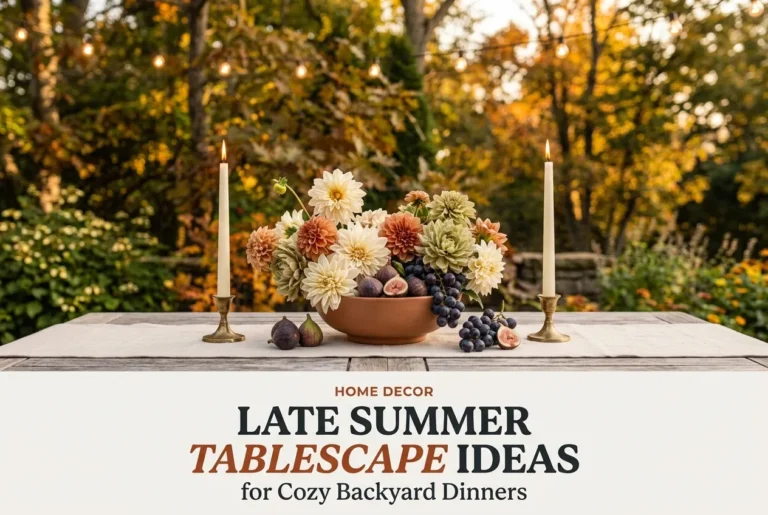 Late summer tablescape ideas for cozy backyard dinners with dahlias and candles