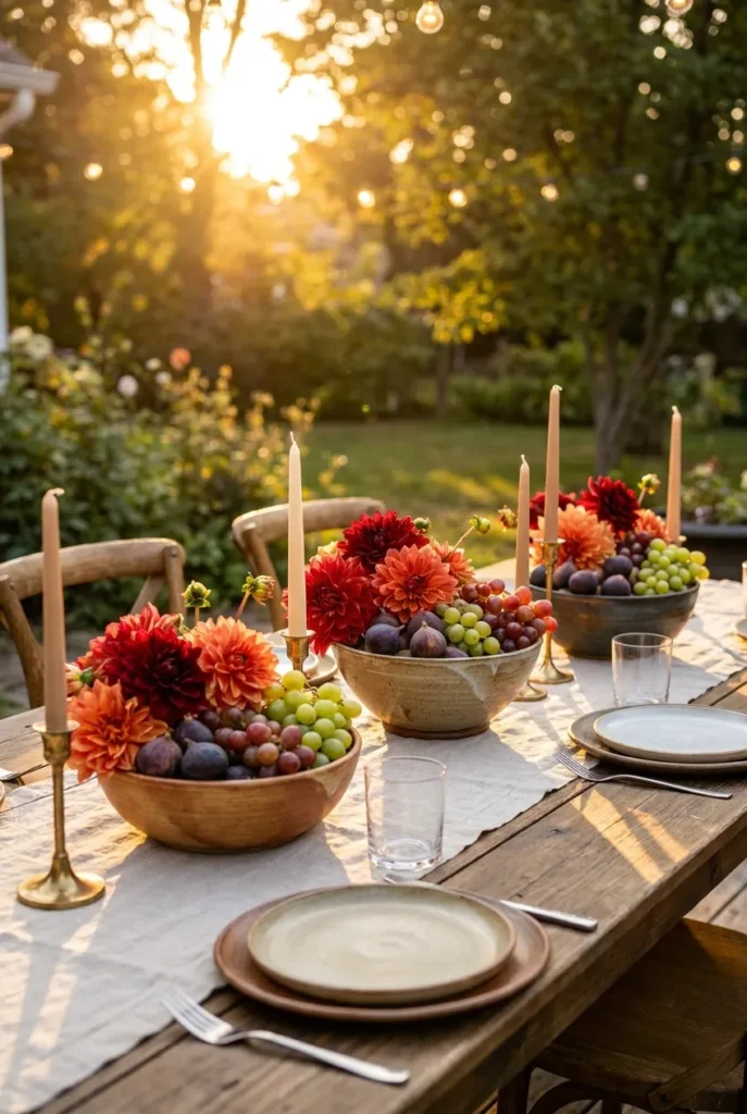 low late summer tablescape centerpiece running down the table