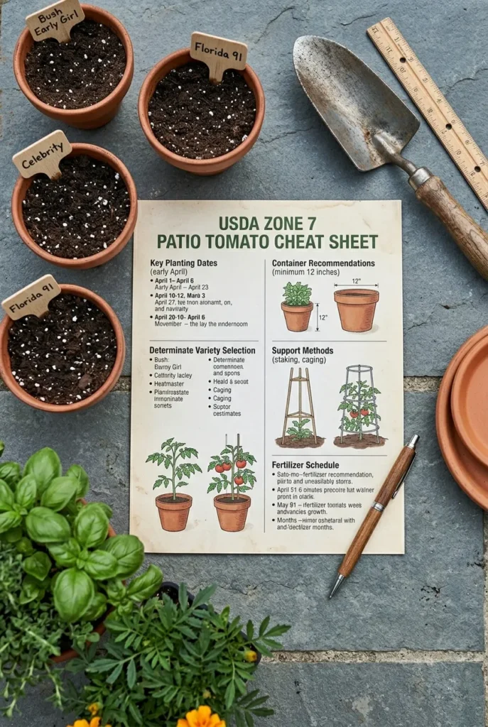 USDA zone patio tomato container cheat sheet with terra cotta pots