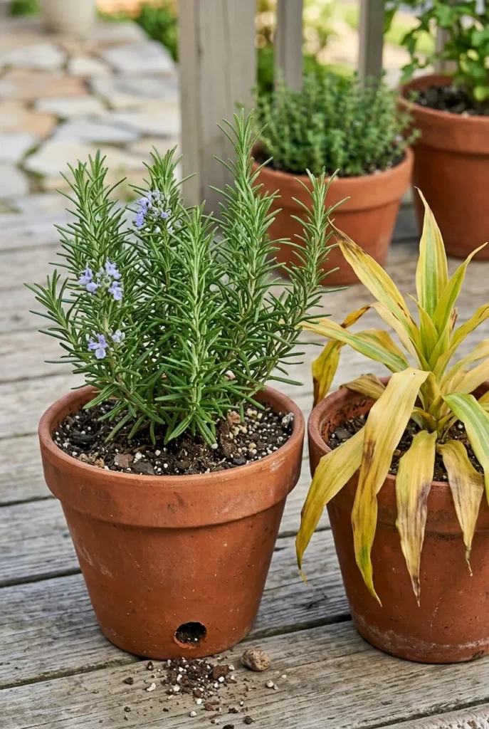 plants to avoid in a self-watering container garden like rosemary and dracaena