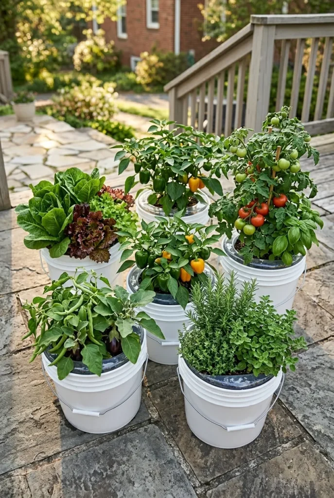 self-watering container garden clustered for vacation watering