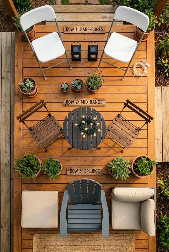Budget tier breakdown of small outdoor furniture ideas under 150 and 500