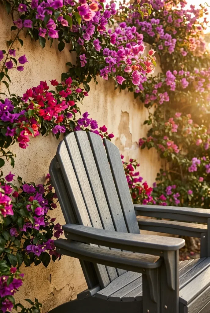 Stackable Polywood Adirondack chairs for small renter backyard