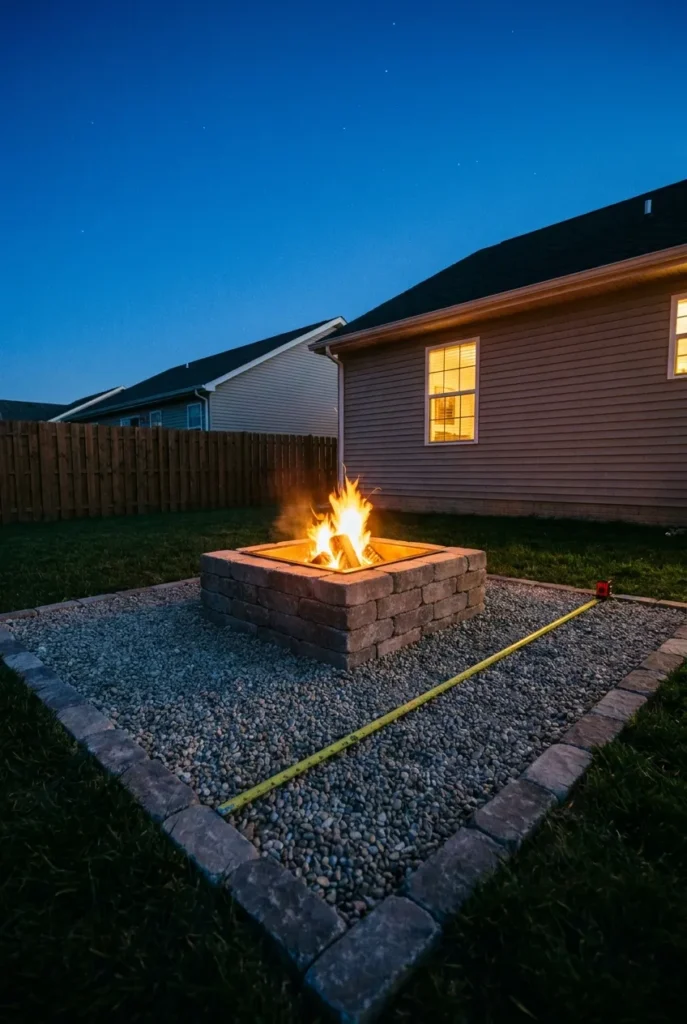 Square fire pit clearance distance from house safety setup