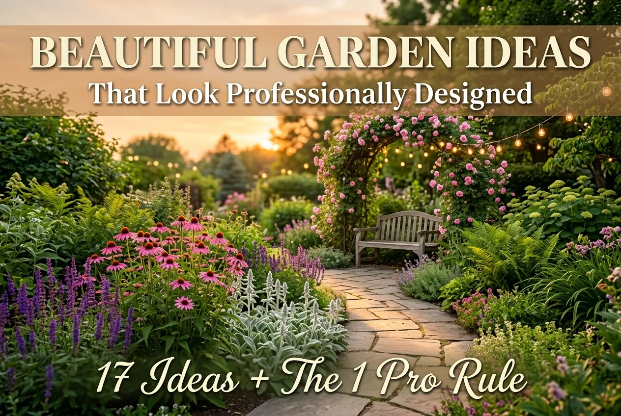 Beautiful garden ideas that look professionally designed, with a flagstone path and blooming border