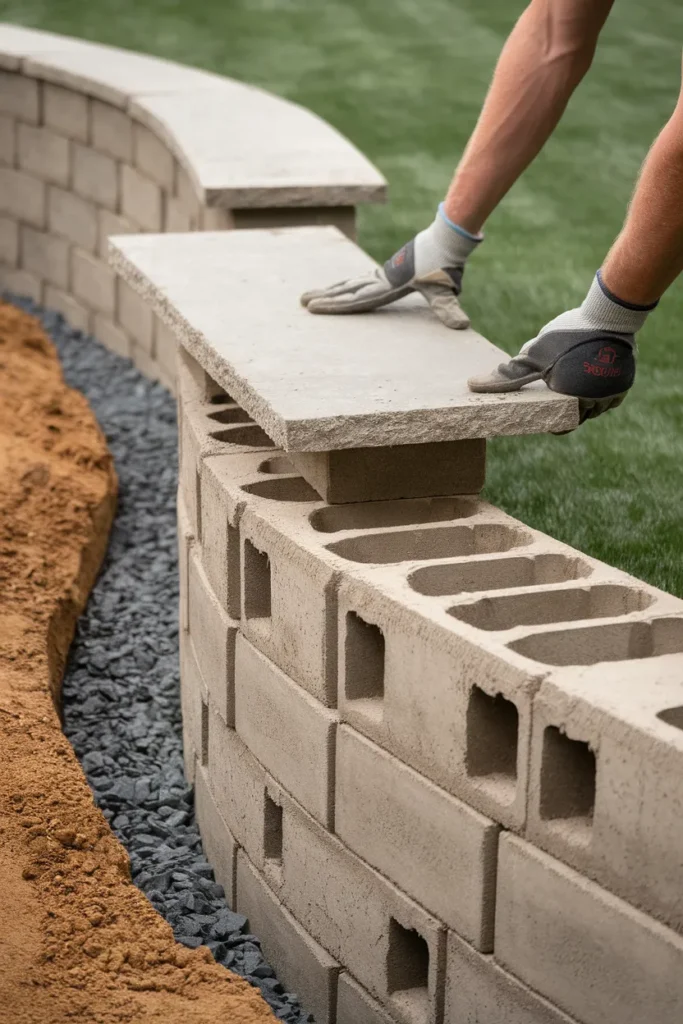 Building a fire pit retaining wall on a sloped yard with gravel backfill