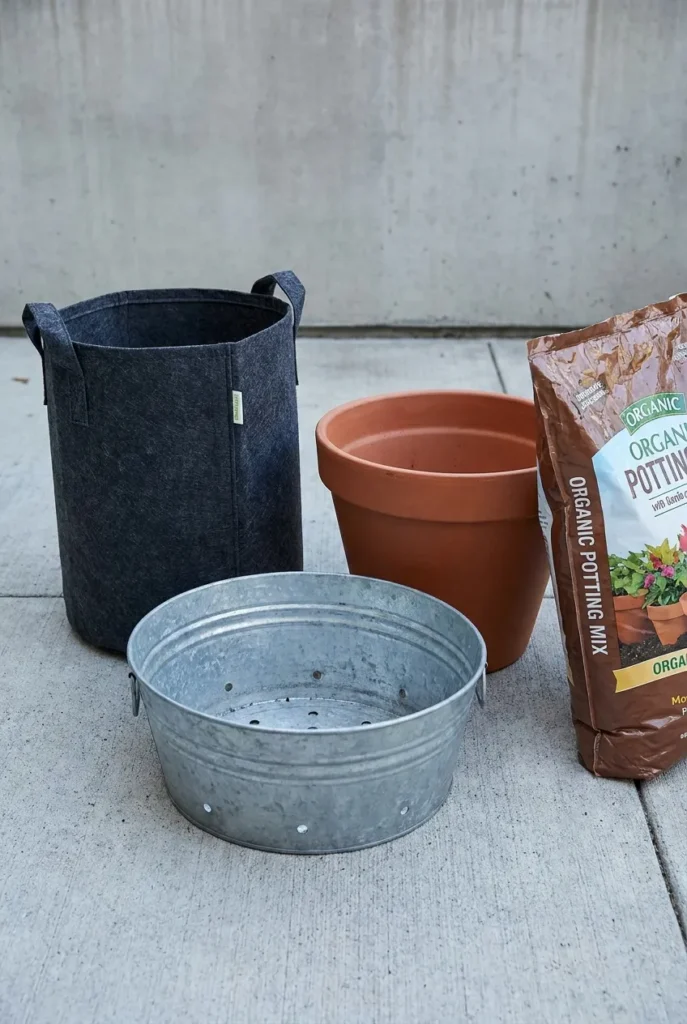 Container depth and drainage options for a cut flower container garden