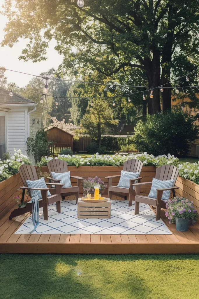 Deck ideas on a budget finished budget deck makeover with rug, chairs, and lights