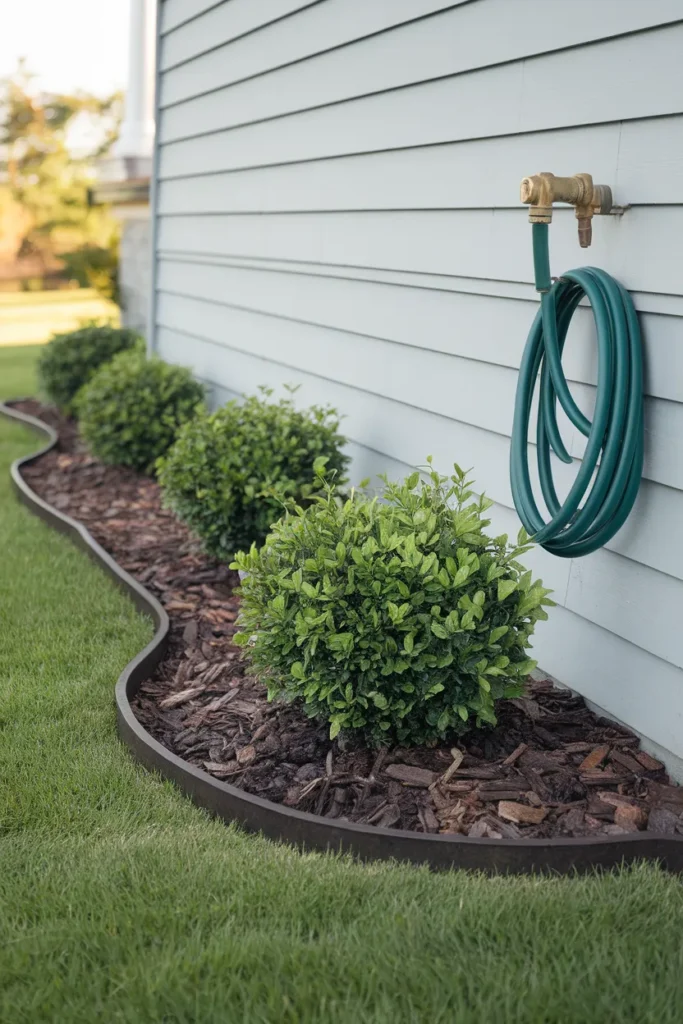 Foundation bed spacing for small front yard landscaping ideas with dwarf boxwood