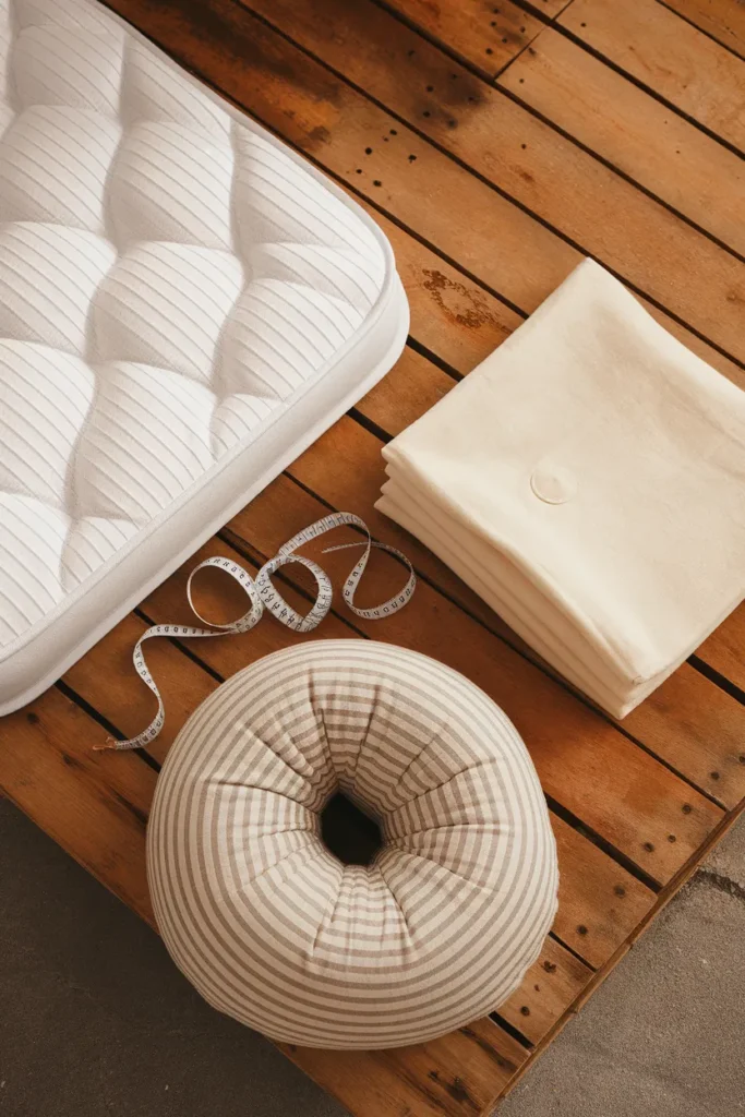 Outdoor pallet furniture cushion options including waterproof mattress and washable canvas covers