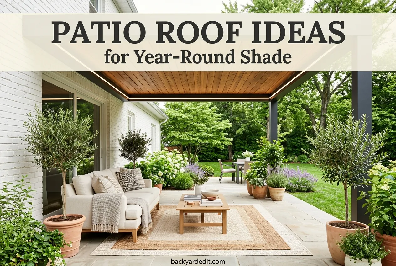 Patio roof ideas featured pin charcoal patio cover with cedar ceiling over a styled outdoor living room
