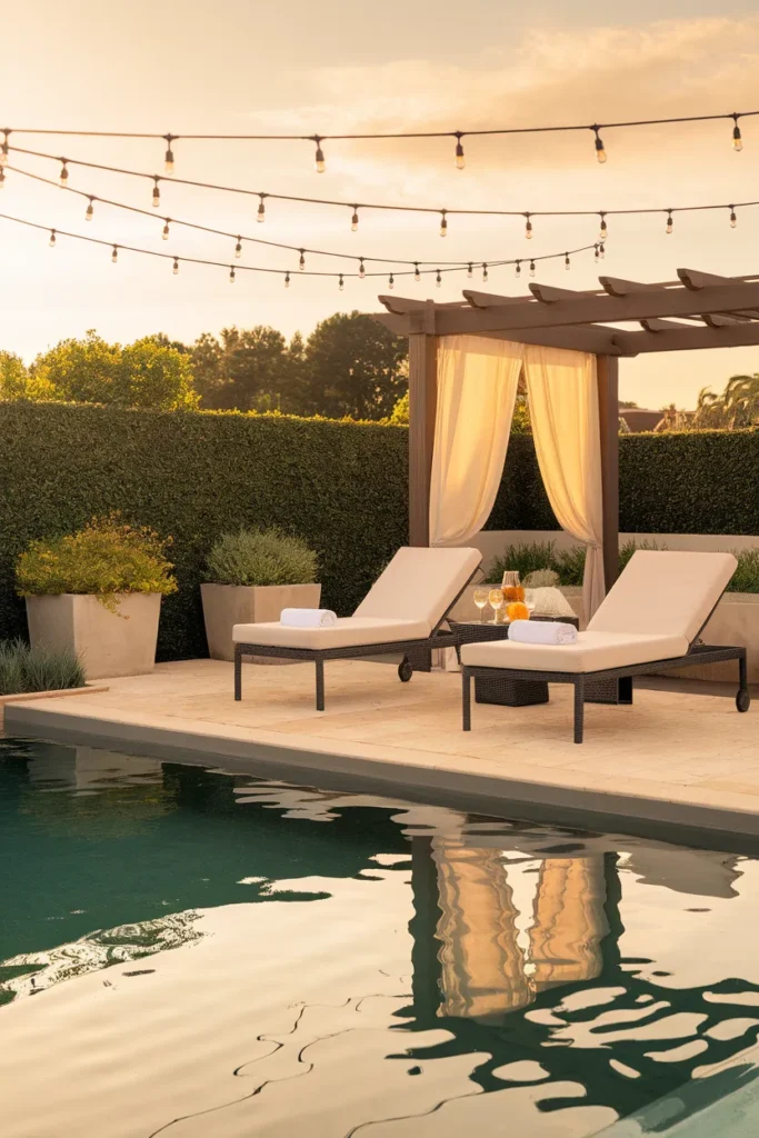 Pool patio ideas finale fully styled resort look backyard pool at golden hour with set poolside table