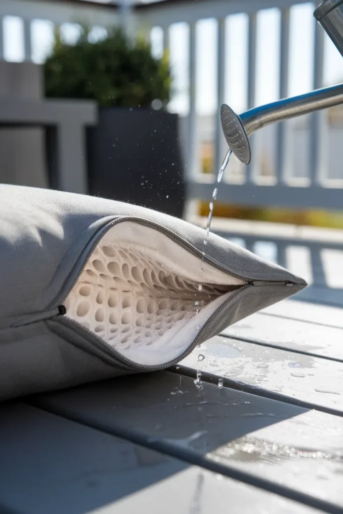 Quick-dry foam inside outdoor furniture cushions draining water