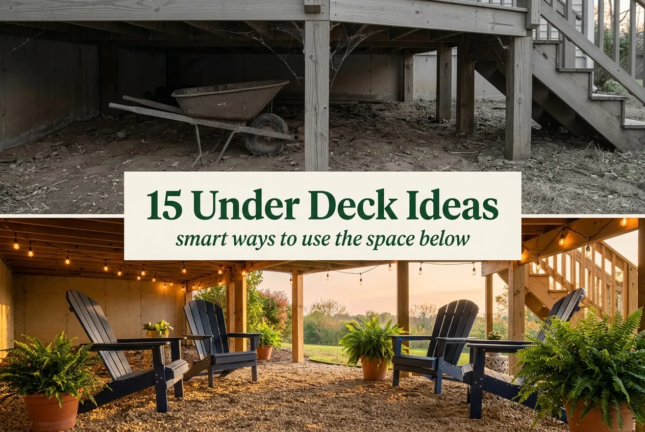 Under deck ideas before and after, dirt space turned cozy gravel patio with string lights