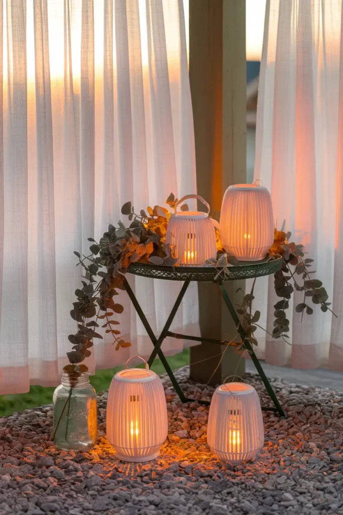 Under deck ideas on a budget with curtain walls and dollar store solar lanterns