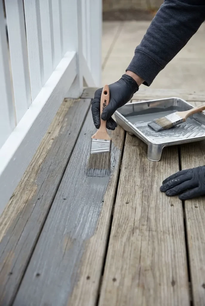 Staining an old deck as a cheap backyard oasis refresh on a budget