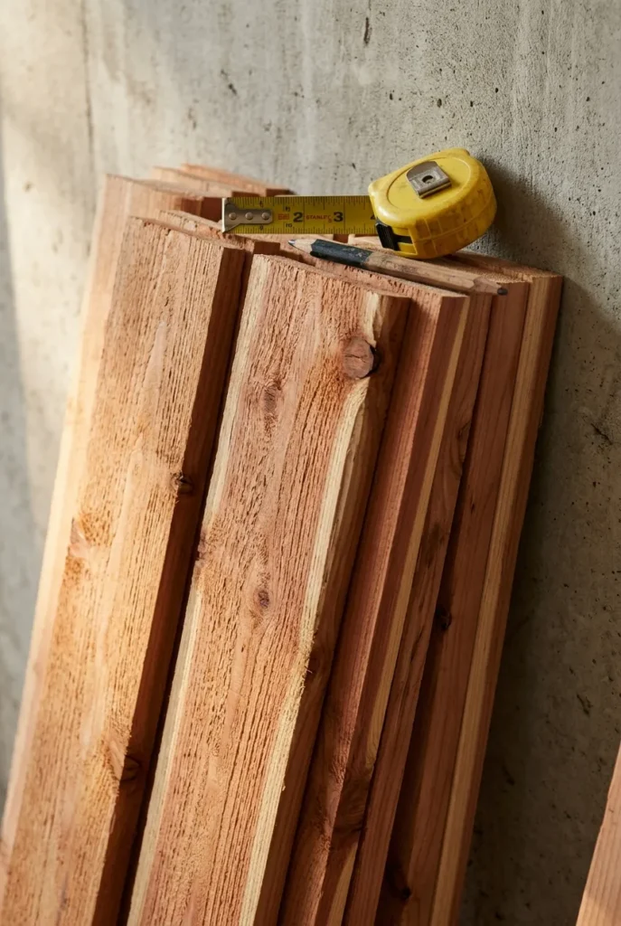 Cedar fence pickets and boards for a DIY cedar raised bed build
