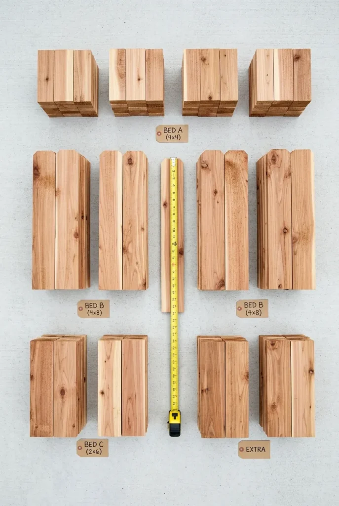 Cedar picket yield planning for cedar raised garden bed plans by bed size