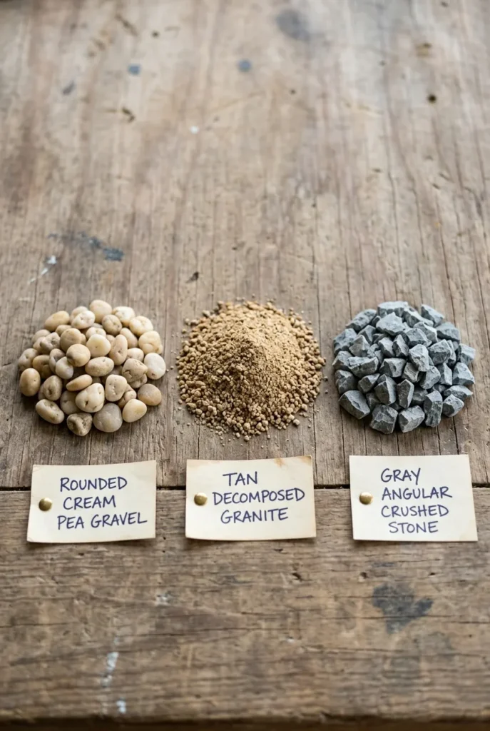 Gravel types for a patio compared: pea gravel, decomposed granite, crushed stone